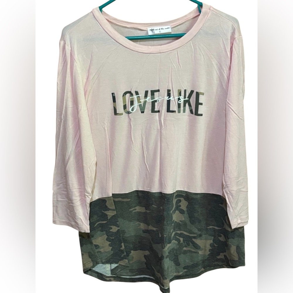 Pink and Camouflage LOVE LIKE JESUS Long Sleeve Tee
